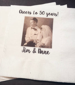 50th Anniversary Cheers to 50 Years Wedding Anniversary Picture Personalized Party Cocktail Napkins, Set of 25