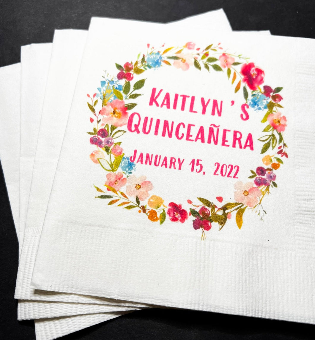Quinceañera 15th Birthday Mis Quince Anos Personalized Cocktail Napkins, Set of 25
