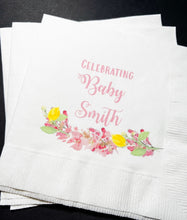 Load image into Gallery viewer, Lemon Baby Shower Spring Summer Baby  Shower Pink Yellow Personalized Cocktail, Luncheon or Dinner Napkins Set of 25
