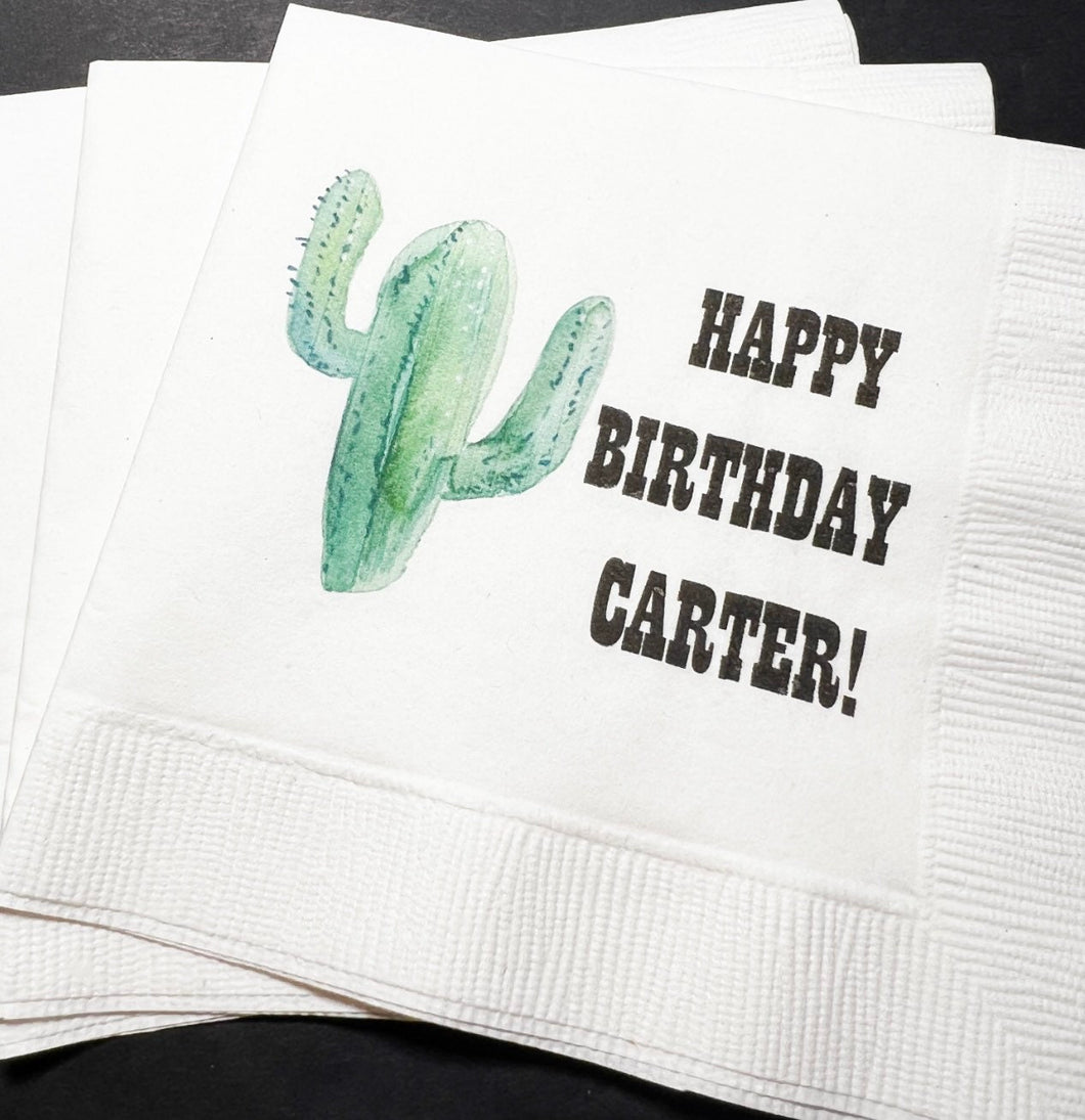 Cactus First Birthday Fiesta Succelents Birthday Party Personalized Cocktail, Luncheon or Dinner Napkins Set of 25