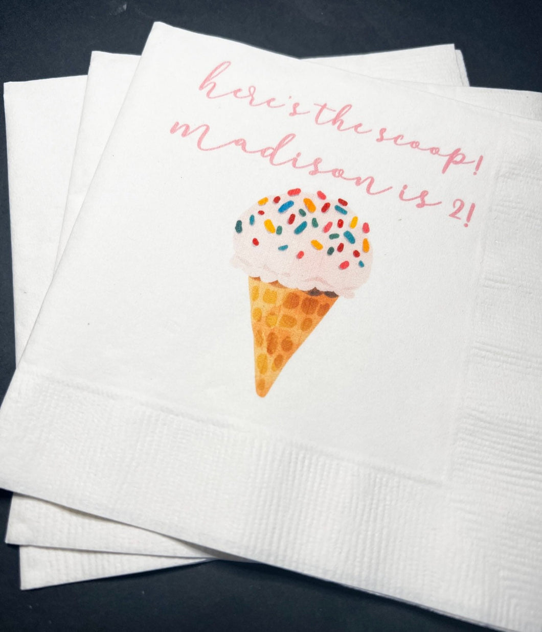 Here’s the Scoop Ice Cream Birthday Personalized Cocktail or Luncheon Napkins, Set of 25