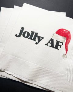 Christmas Party Jolly AF Funny Christmas Cocktail, Luncheon or Dinner Napkins Set of 25