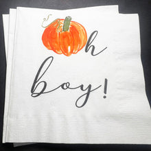 Load image into Gallery viewer, Pumpkin Oh Boy Little Pumpkin On The Way Shower Pumpkin Autumn Baby Cocktail, Luncheon or Dinner Napkins Set of 25
