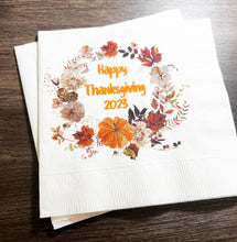 Load image into Gallery viewer, Thanksgiving Gather Give Thanks Pumpkin Fall Thanksgiving Dinner Table Cocktail, Luncheon or Dinner Napkins Set of 25
