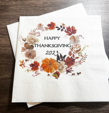 Load image into Gallery viewer, Thanksgiving Gather Give Thanks Pumpkin Fall Thanksgiving Dinner Table Cocktail, Luncheon or Dinner Napkins Set of 25
