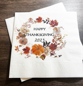 Thanksgiving Gather Give Thanks Pumpkin Fall Thanksgiving Dinner Table Cocktail, Luncheon or Dinner Napkins Set of 25