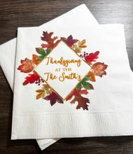 Load image into Gallery viewer, Thanksgiving Dinner Family Thanksgiving Table Personalized Cocktail, Luncheon or Dinner Napkins Set of 25
