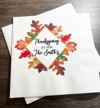 Load image into Gallery viewer, Thanksgiving Dinner Family Thanksgiving Table Personalized Cocktail, Luncheon or Dinner Napkins Set of 25
