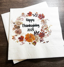 Load image into Gallery viewer, Thanksgiving Gather Give Thanks Pumpkin Fall Thanksgiving Dinner Table Cocktail, Luncheon or Dinner Napkins Set of 25
