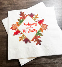 Load image into Gallery viewer, Thanksgiving Dinner Family Thanksgiving Table Personalized Cocktail, Luncheon or Dinner Napkins Set of 25
