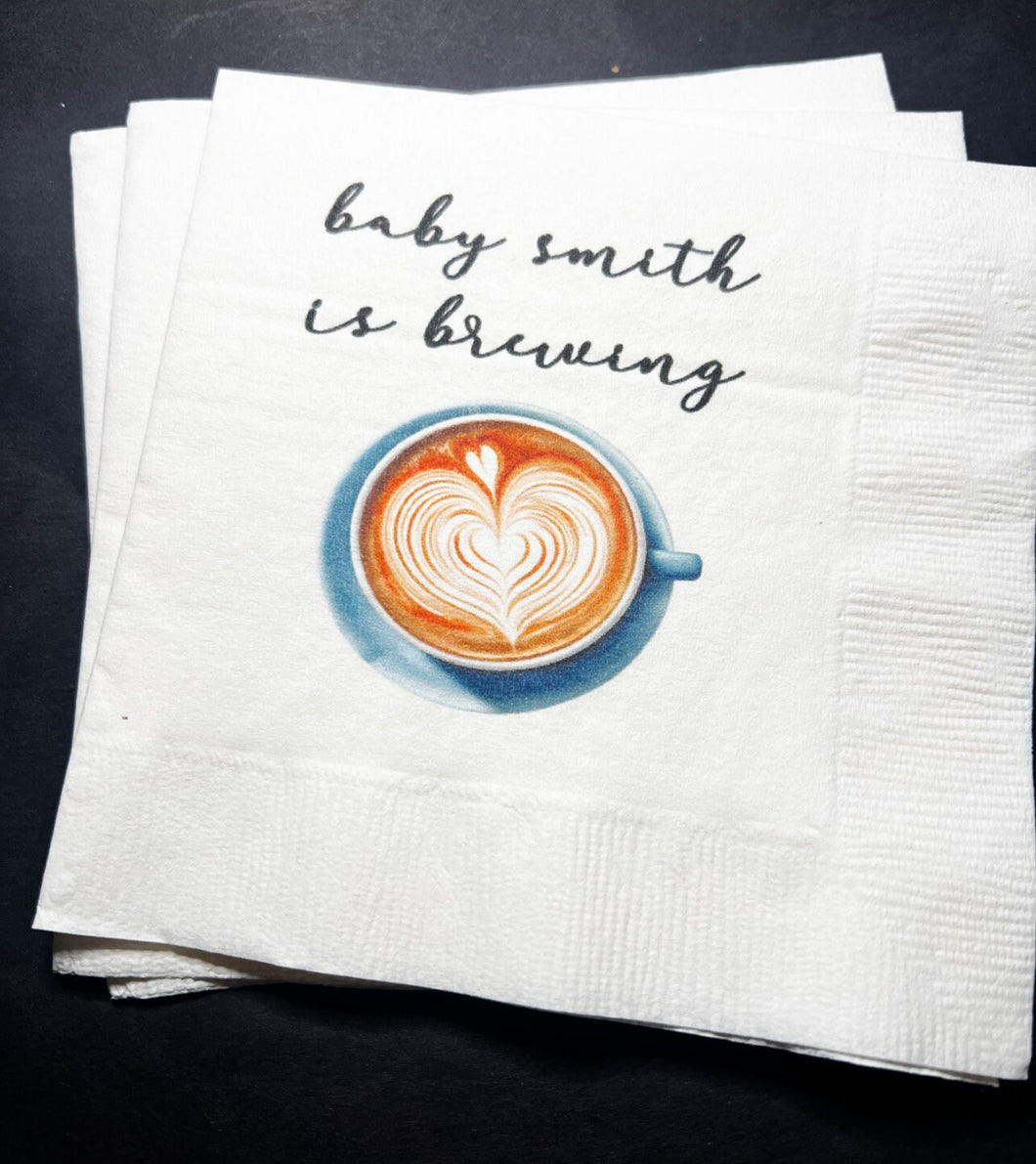 A Baby is Brewing Baby Shower Coffee Bar Baby Brunch Personalized Cocktail Napkins, Set of 25