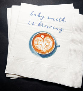 A Baby is Brewing Baby Shower Coffee Bar Baby Brunch Personalized Cocktail Napkins, Set of 25