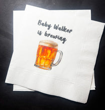 Load image into Gallery viewer, A Baby is Brewing Baby Shower Coffee Bar Baby Brunch Co-Ed Baby Shower Personalized Cocktail, Luncheon or Dinner Napkins Set of 25
