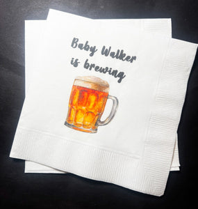 A Baby is Brewing Baby Shower Coffee Bar Baby Brunch Co-Ed Baby Shower Personalized Cocktail, Luncheon or Dinner Napkins Set of 25