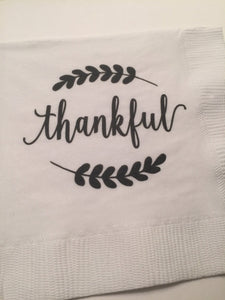 Thankful Thanksgiving Fall Wedding Bridal Shower Cocktail, Luncheon or Dinner Napkins Set of 25