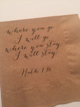 Load image into Gallery viewer, Kraft Where You Go I Will Go Ruth 1:16 Scripture Bridal Shower Wedding Cocktail Napkins, Set of 25
