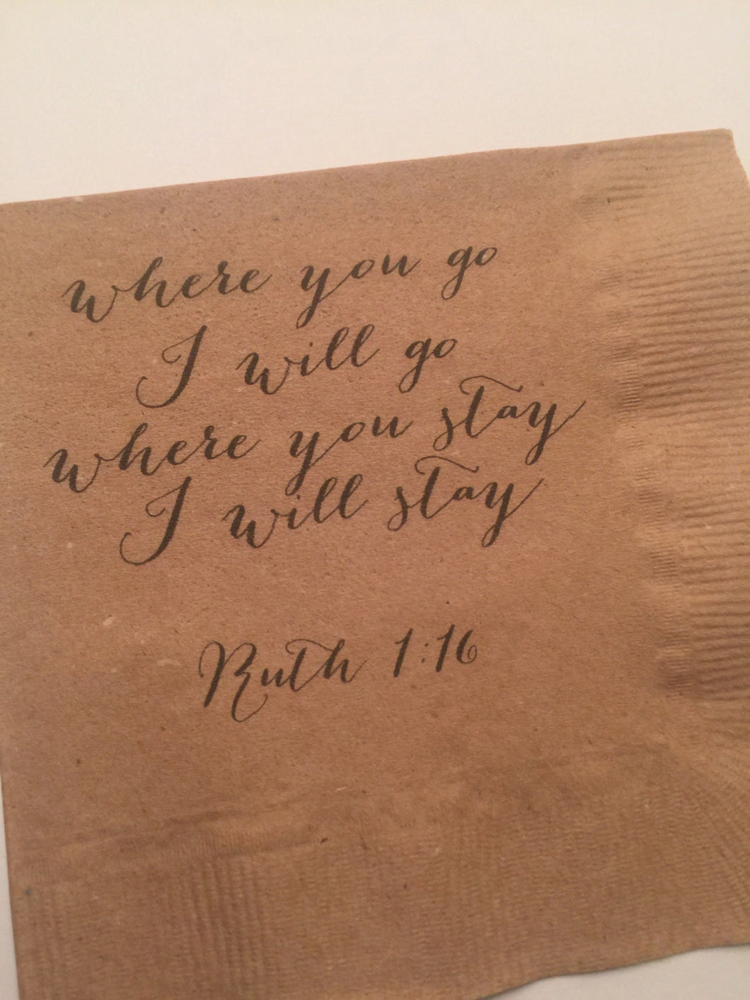 Kraft Where You Go I Will Go Ruth 1:16 Scripture Bridal Shower Wedding Cocktail or Luncheon Napkins, Set of 25